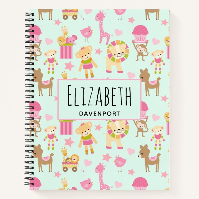 Carnet Motif mignon avec des animaux et des jouets heureu (Devant)