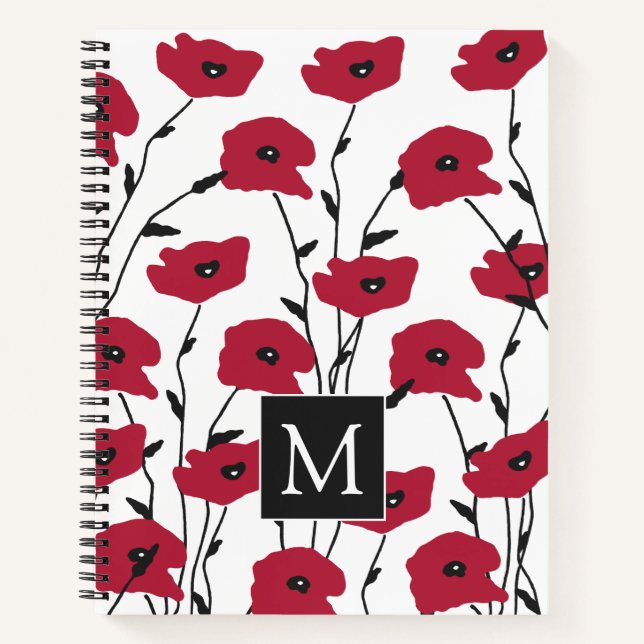 Carnet Motif moderne Monogram Poppies (Devant)