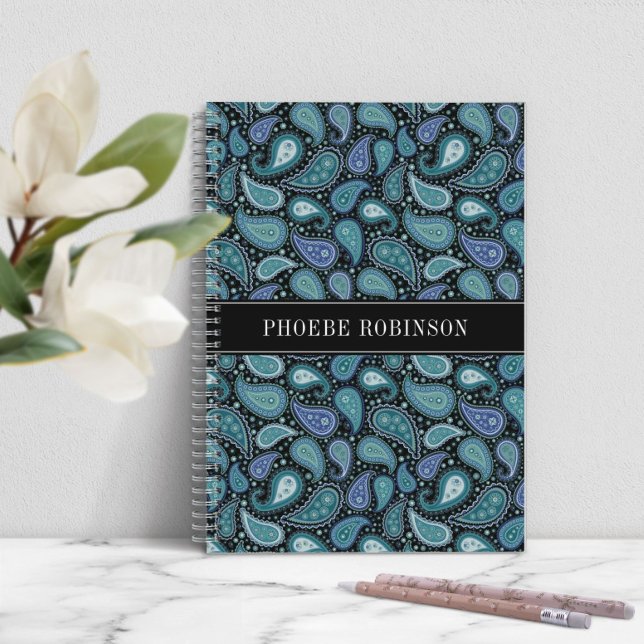 Carnet Motif moderne Retro Blue Paisley (Modern Retro Blue Paisley Pattern Notebook)