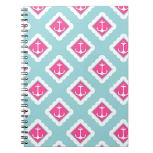 Carnet Motif nautique en bon état d'Ancres bleues, roses,