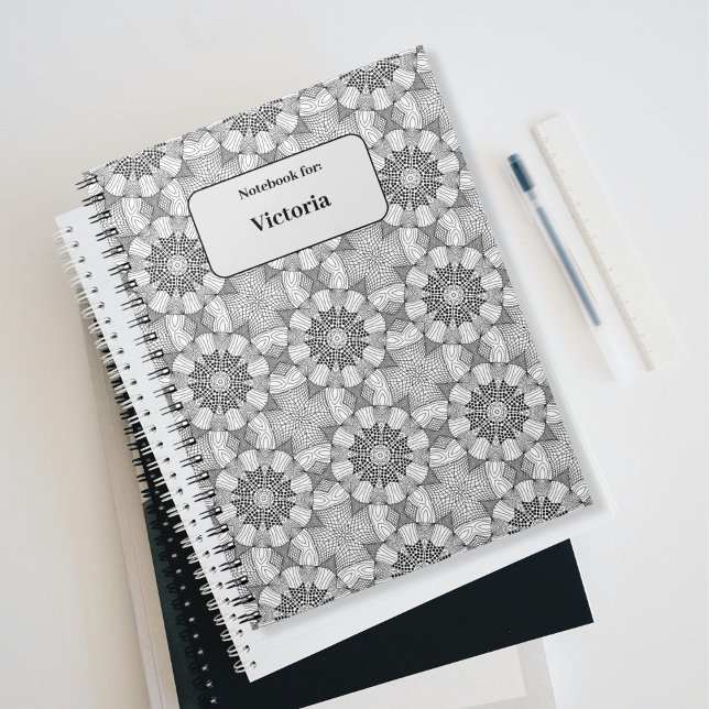 Carnet Motif noir&blanc (Black&White Pattern Personal Name Notebook)