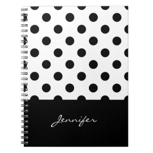 Carnet Motif noir et blanc à pois avec nom