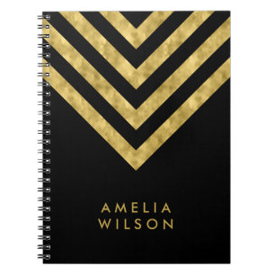 Carnet Motif nommé noir élégant de Chevron d'or de Fau
