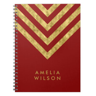 Carnet Motif nommé rouge élégant de Chevron d'or de Faux