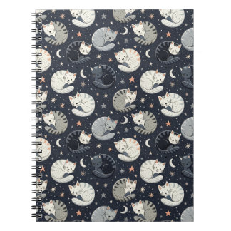 Carnet Motif Nuit Étoilée avec Chats Endormis - Création