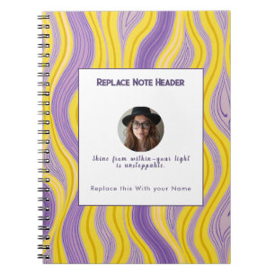 Carnet Motif ondulé jaune et violet personnalisé