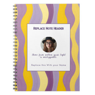 Carnet Motif ondulé jaune et violet personnalisé