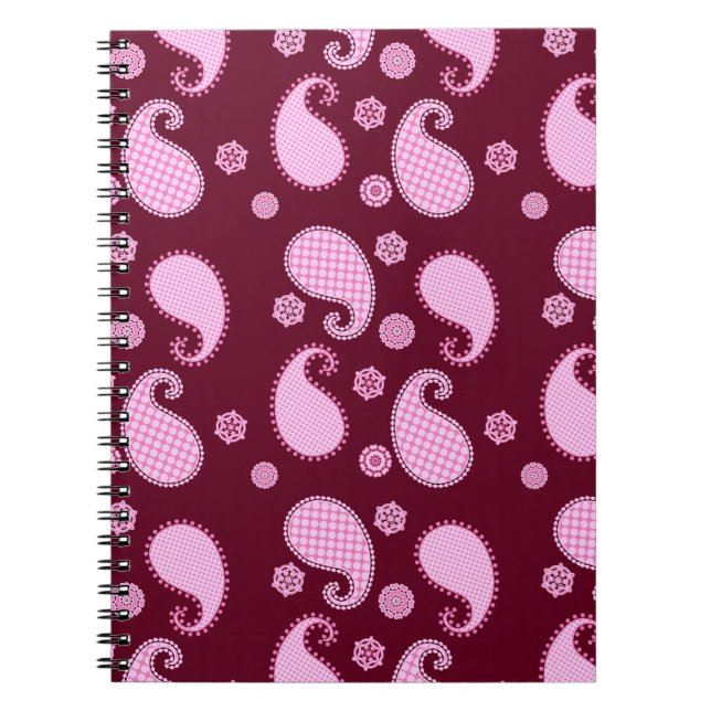 Carnet Motif Paisley, rose givré et bordeaux (Devant)