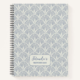 Carnet Motif Peacock Scallop Bleu Blanc Personnalisé