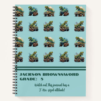 Carnet Motif personnalisé de dinosaure T-Rex bleu vert