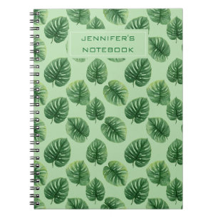 Carnet Motif personnalisé de feuille de Monstera à l'aqua