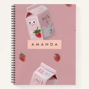 Carnet Motif personnalisé de lait de fraise Kawaii
