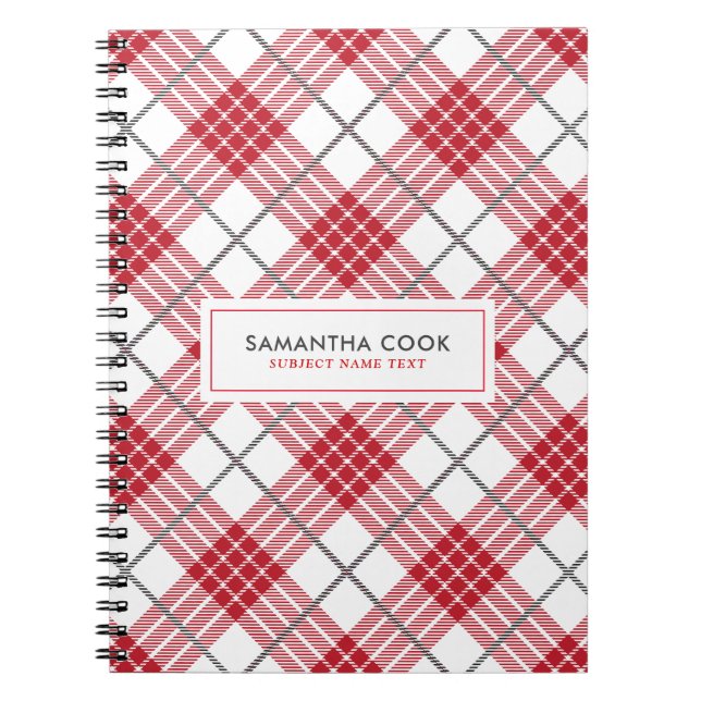 Carnet Motif plaid blanc rouge et gris (Devant)