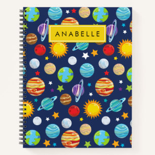 Carnet Motif, Planètes, Étoiles, Cosmos, Votre Nom