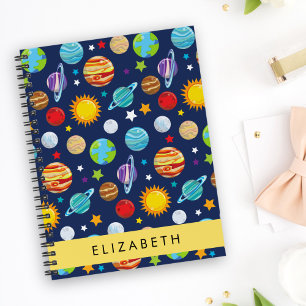 Carnet Motif, Planètes, Étoiles, Cosmos, Votre Nom