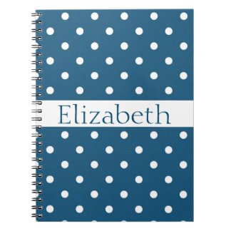 Carnet Motif Pois bleu et blanc personnalisé