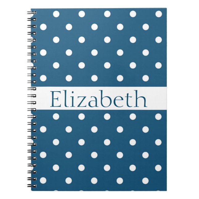 Carnet Motif Pois bleu et blanc personnalisé (Devant)