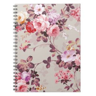 Carnet Motif pourpre rouge-rose élégant vintage de rose