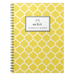 Carnet Motif Quatrefoil Jaune personnalisé