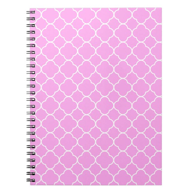 Carnet Motif Quatrefoil Rose Et Blanc (Devant)