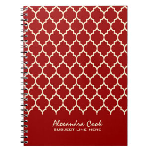 Carnet Motif Quatrefoil Rouge et crème de Bourgogne