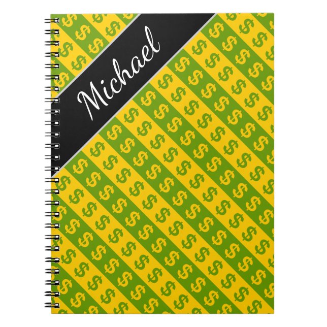 Carnet Motif rayé vert et jaune des symboles dollar ($) (Devant)