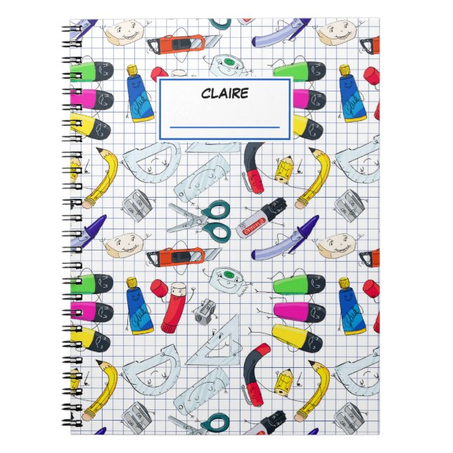 Carnet Motif Retour à l'école Nom personnalisé (Devant)