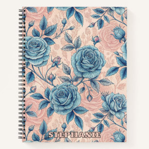 Carnet Motif Rose bleu rétro sur Arrière - plan rose doux