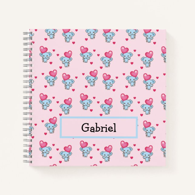 Carnet Motif rose éléphant mignon (Devant)