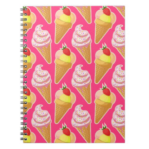 Carnet Motif rose Kawaii avec crème glacée aux fraises