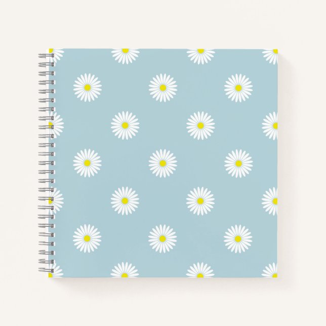 Carnet Motif Rpt illustratif de marguerites sur bleu pâle (Devant)
