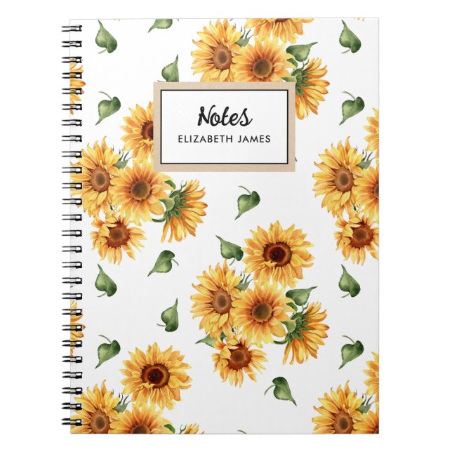 Carnet Motif Rustique Aquarelle de tournesols Personnalis (Devant)