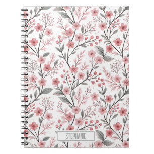 Carnet Motif Sakura en fleurs de cerises roses sur blanc