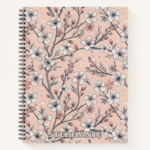 Carnet Motif Sakura en fleurs de cerisier rose sur rose (