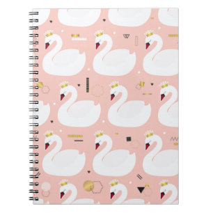Carnet Motif sans couture avec de mignons cygnes blancs.