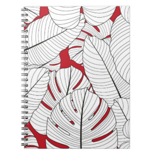 Carnet Motif sans couture avec feuilles tropicaux en roug