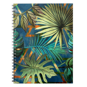 Carnet Motif sans couture avec feuilles tropicaux et géom