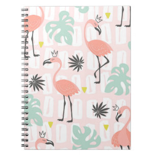 Carnet Motif sans couture avec flamants roses et feuilles