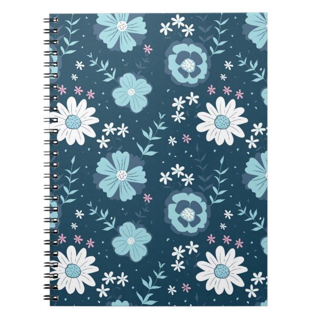 Carnet Motif sans couture avec fleurs d'été bleues sur fo (Devant)