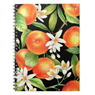 Carnet Motif sans couture avec fruits orange, fleurs et l