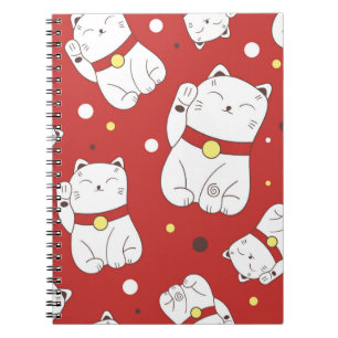 Carnet Motif sans couture avec Maneki-Neko chat dessiné à