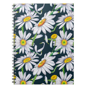 Carnet Motif sans couture de grandes fleurs de camomille,