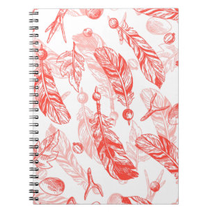 Carnet Motif sans couture de plumes rouges