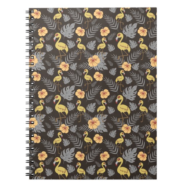 Carnet motif sans couture Flamant rose avec fleurs et feu (Devant)
