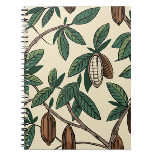 Carnet Motif sans couture plante de cacao. Haricots de ca