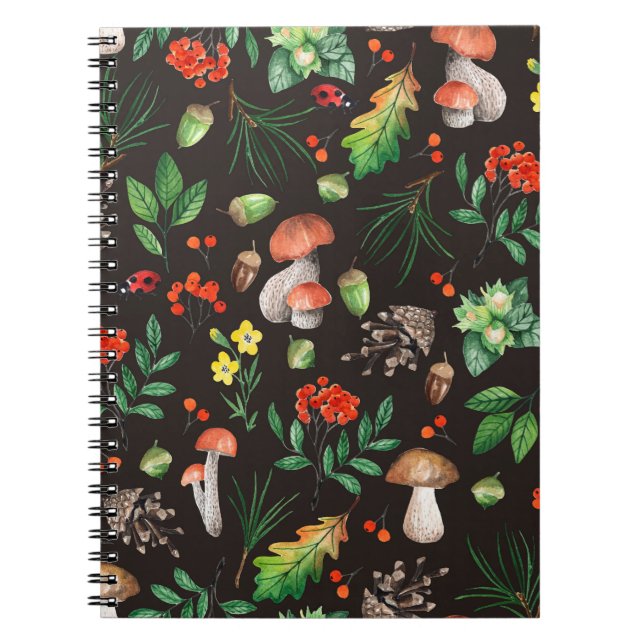 Carnet Motif sans joint avec champignons, noix, feuilles, (Devant)