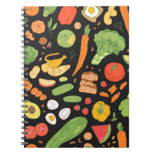 Carnet Motif sans soucis avec nourriture diététique, groc