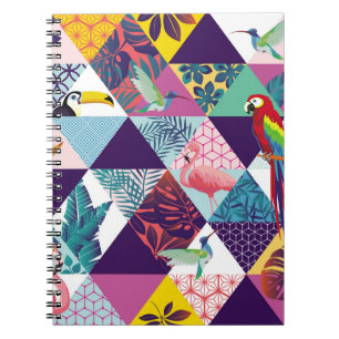 Carnet motif sans soudure avec perroquet, Toucans, colibr