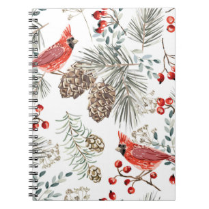 Carnet Motif sans soudure de Noël, oiseaux cardinaux, rou
