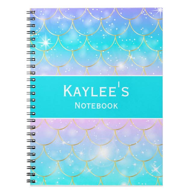 Carnet Motif sirène, monogramme personnalisé pour filles (Devant)